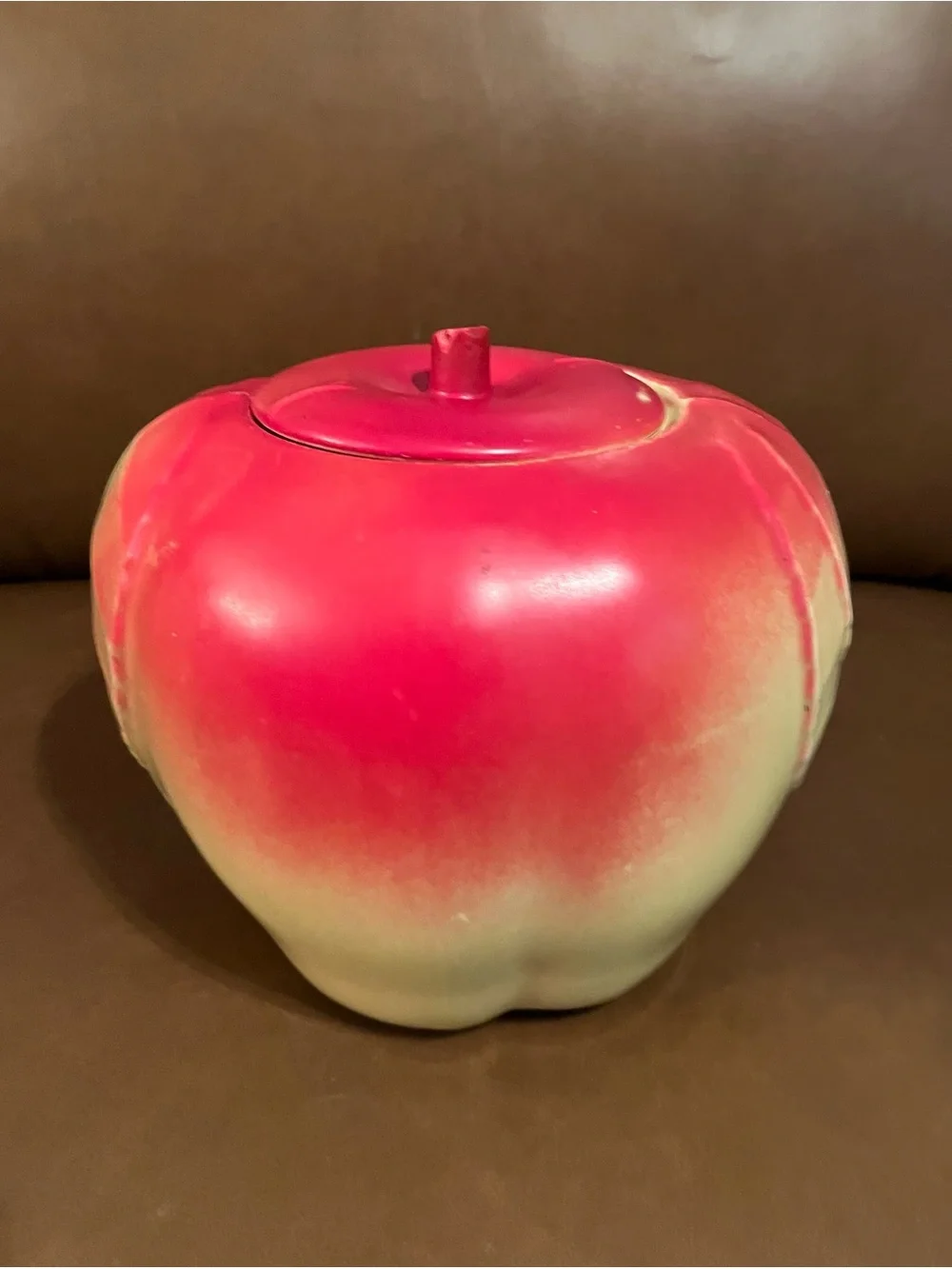 Two-Tone Red and Cream Apple Ceramic Storage Jar
